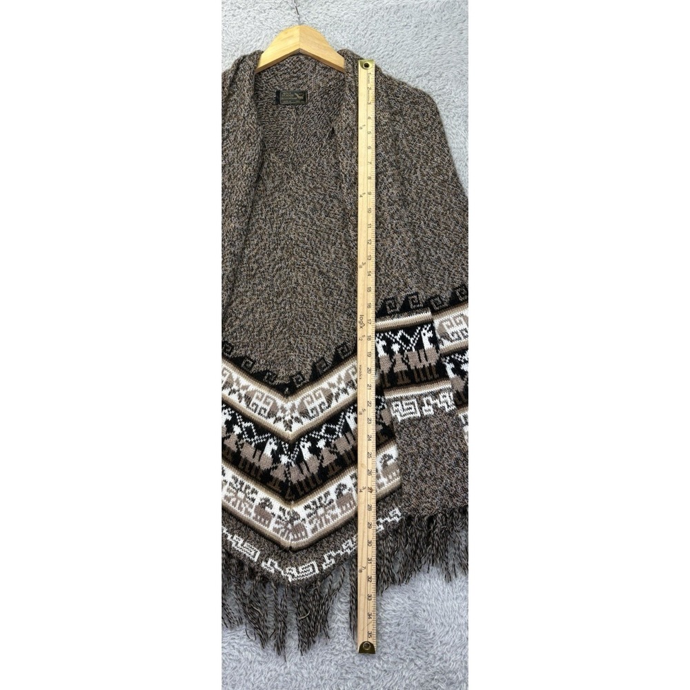 Tejidos Intihuatana Perú Alpaca Baby Women's Poncho Brown Aztec Knit - Picture 7 of 9